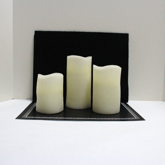 Set of 3 Flameless Pillar Candles Ivory Flickering Textured Battery Operated - Picture 1 of 7